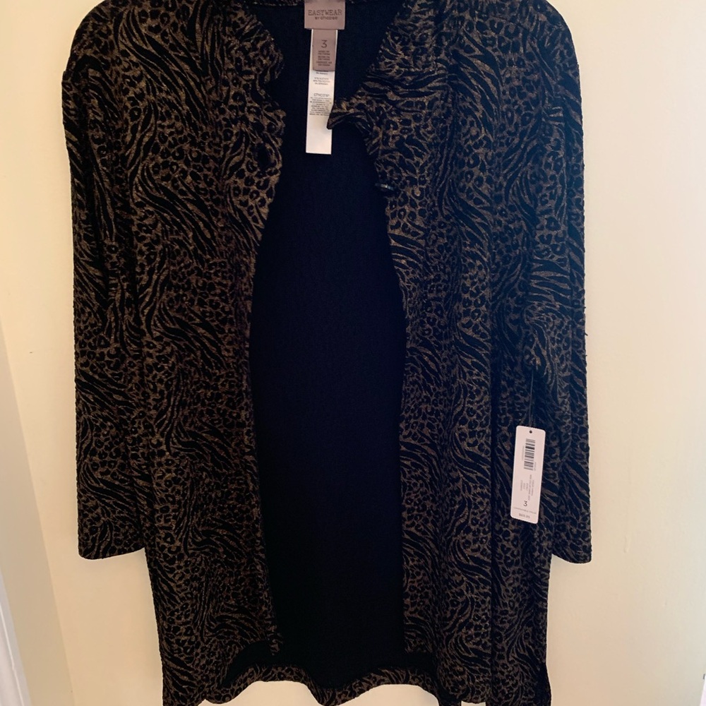 Chicos Black/Gold Animal print 3/4 Swing Jacket size 3X NWT